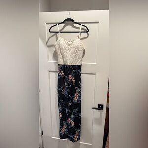EUC Candie's Cream Lace Bodice Floral Flowy Jumpsuit
